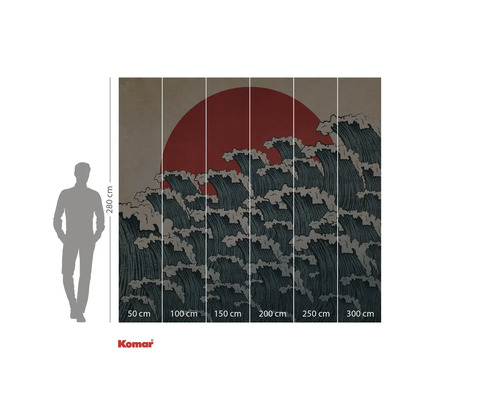 Fototapet cu model de valuri și soare roșu în fundal