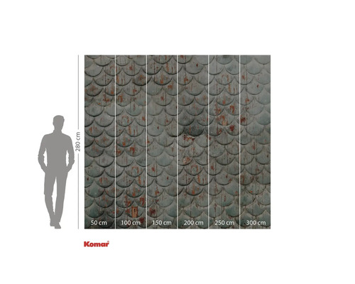 Fototapet cu model de solzi și indicații de dimensiune.