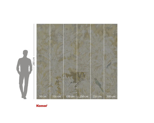 Fototapet Komar cu motiv de junglă, leopard și papagali, dimensiuni 280 x 300 cm