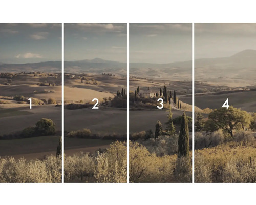 Imagine de peisaj în patru părți cu peisaj toscan