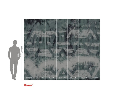 Tapet foto Komar cu model abstract, geometric și indicații de dimensiuni.