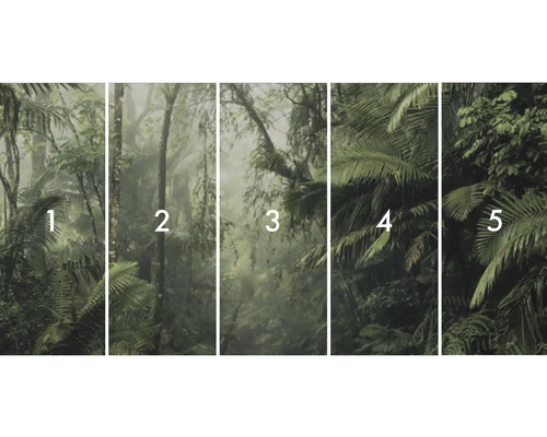 Tapetă vlies cu motiv junglă, formată din cinci fâșii