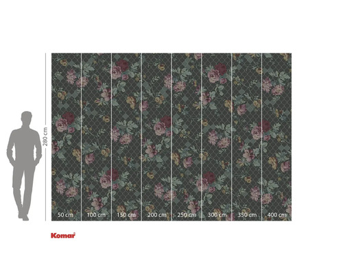 Fototapet cu model floral și specificații de dimensiuni.