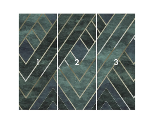 Model de tapet cu forme geometrice și structură de marmură, format din trei părți