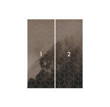 Fototapet cu model geometric și motiv de nori, format din două fâșii