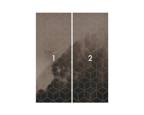 Fototapet cu model geometric și motiv de nori, format din două fâșii