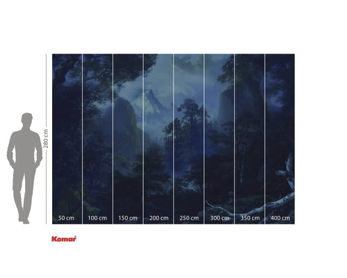 Fototapet Komar cu peisaj forestier și indicații de dimensiuni.