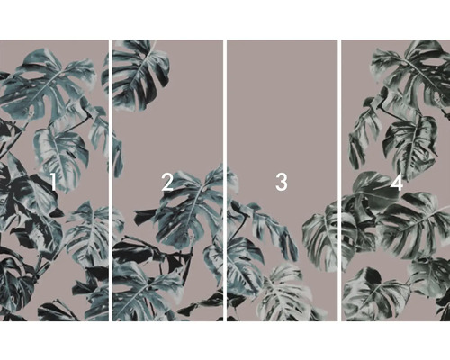 Tapetă foto din patru părți cu motiv de frunză Monstera