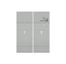 Două panouri de perete cu rame pătrate și elemente decorative. Pe un panou sunt amplasate elemente decorative.