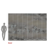 Tapet fotogravură Komar cu motive de cocori și indicații de dimensiuni