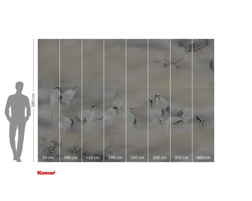 Tapet fotogravură Komar cu motive de cocori și indicații de dimensiuni