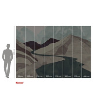 Fototapet cu peisaj montan și ilustrație de râu