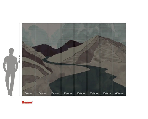 Fototapet cu peisaj montan și ilustrație de râu