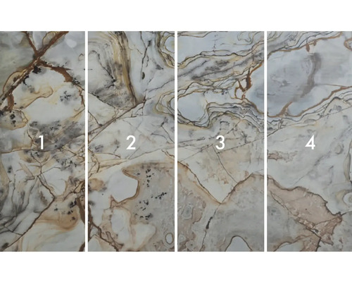Patru modele diferite de plăci cu aspect de marmură.