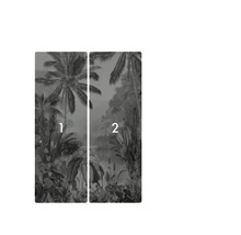 Pictură murală cu motiv de junglă, formată din două părți.