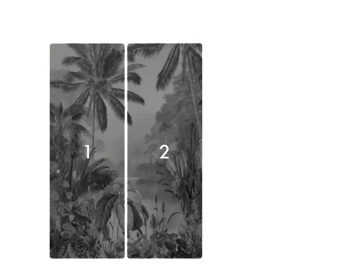 Pictură murală cu motiv de junglă, formată din două părți.