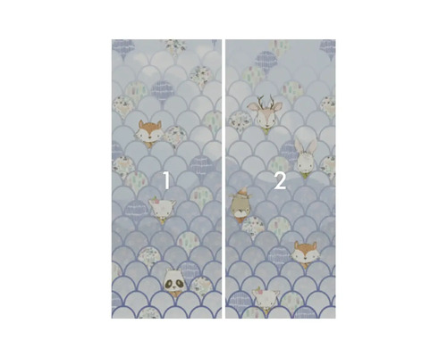 Pictură murală din două părți cu motive animale și model de solzi de pește