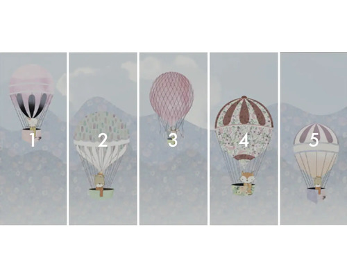 Fototapet cu baloane cu aer cald și motive cu animale