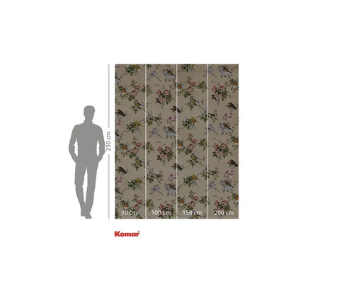 Fototapet Komar cu flori și păsări, 250 cm înălțime și 200 cm lățime