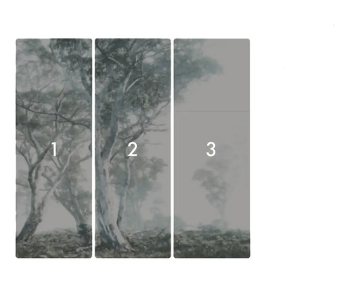 Imagine de perete din trei piese cu reprezentarea unui copac în ceață