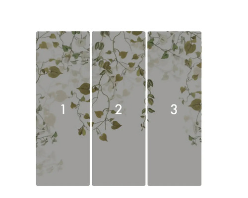 Tapetă foto din trei părți cu frunze căzătoare.