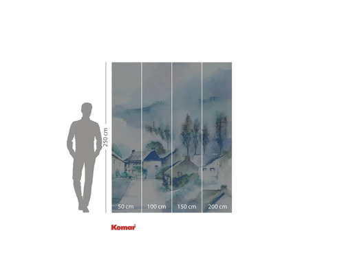 Tapet fototapetă cu pictură în acuarelă a unui sat, dimensiuni 250 x 200 cm