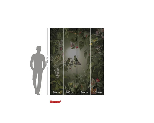 Tapet foto Komar cu model de păsări și plante, dimensiunile sunt afișate