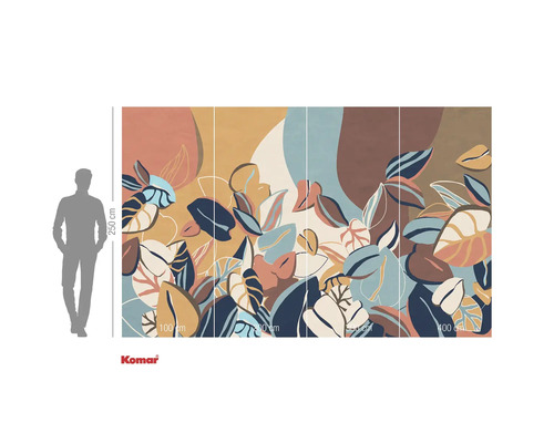 Tapetă vlies cu design abstract de frunze și o înălțime de 250 cm.