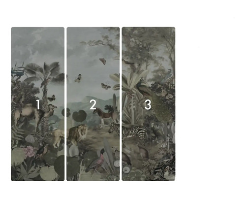Tapetă foto din trei piese cu motiv de junglă și animale