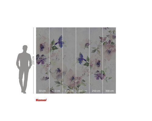 Tapet foto Komar cu model floral și indicații de măsurare.