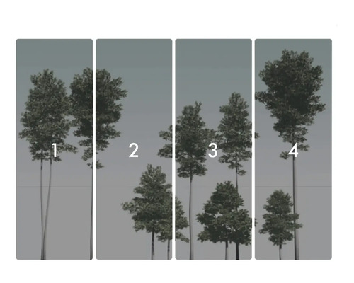 Tapetă în patru părți cu motiv forestier și copaci