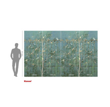 Fototapet cu model de copac, păsări și grilaj pentru decorarea pereților