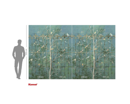 Fototapet cu model de copac, păsări și grilaj pentru decorarea pereților