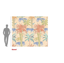 Tapet Komar cu motiv de junglă, palmieri, leoparzi și păsări