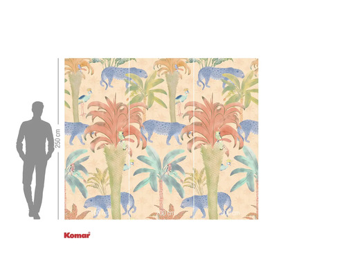 Tapet Komar cu motiv de junglă, palmieri, leoparzi și păsări