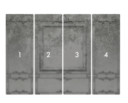 Tapetă foto din patru piese cu ornamente din stuc și rame