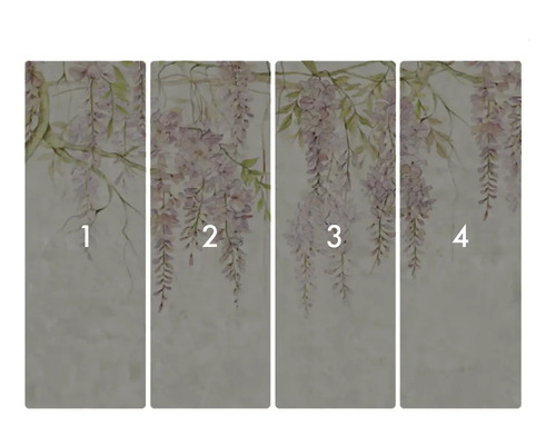 Tapetă vlies cu model de glicină, compusă din patru fâșii