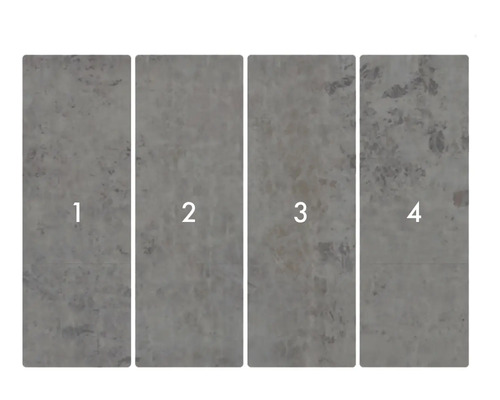 Patru panouri de podea vinilice cu aspect de piatră, numerotate de la unu la patru.