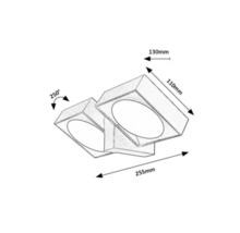 Desen al unui spot dublu de suprafață cu dimensiunile 255 mm, 110 mm și 130 mm și un unghi de 250 de grade