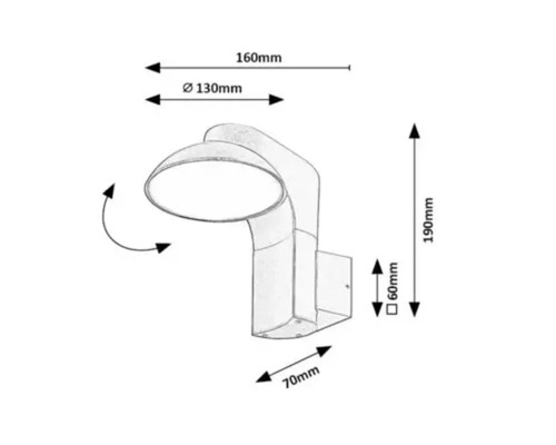 Desen tehnic al unei lămpi de perete cu dimensiuni.