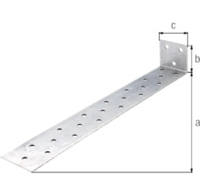 Conector de colț perforat din metal cu dimensiuni.