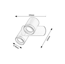 Desen tehnic al unei plafoniere triple cu dimensiunile de 155 mm, 215 mm și diametrul de 70 mm.