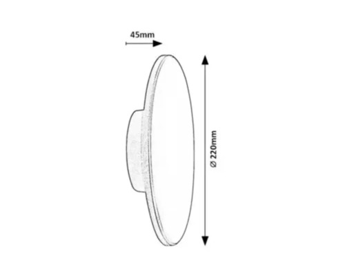 Desen tehnic al unei lămpi de perete rotunde cu dimensiunile de 220 milimetri diametru și 45 milimetri adâncime