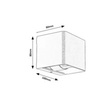Desen tehnic al unei lămpi de perete cu dimensiuni: 80 mm înălțime, 80 mm lățime și 100 mm adâncime.