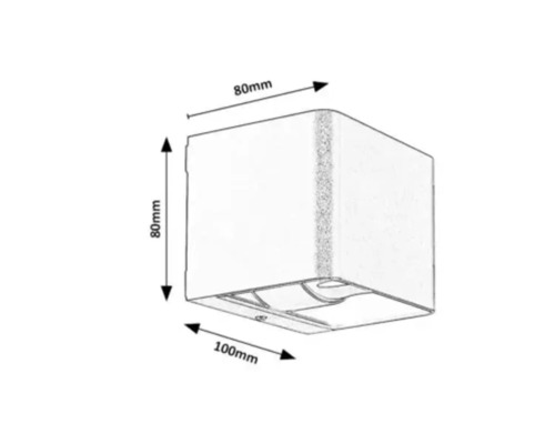 Desen tehnic al unei lămpi de perete cu dimensiunile de 80 mm, 80 mm și 100 mm.