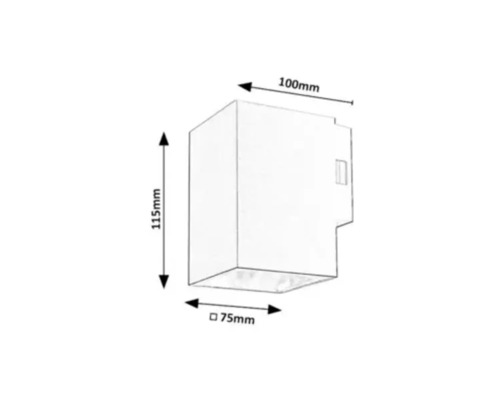 Dimensiunile unei cutii încastrate: 115 mm înălțime, 100 mm lățime și 75 mm adâncime