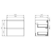 Desen tehnic al unui dulap de bază pentru baie cu dimensiuni indicate