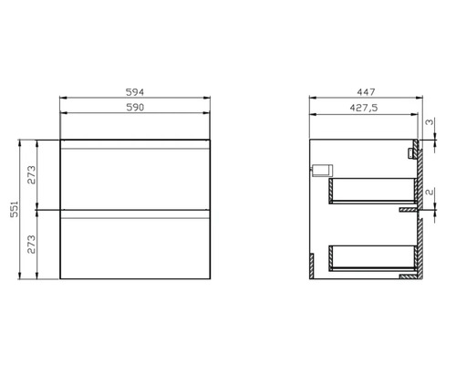 Desen tehnic al unui dulap de bază pentru baie cu dimensiuni indicate