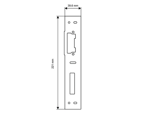Desen tehnic al unei plăci de blocare cu dimensiunile de 221 mm lungime și 39,6 mm lățime