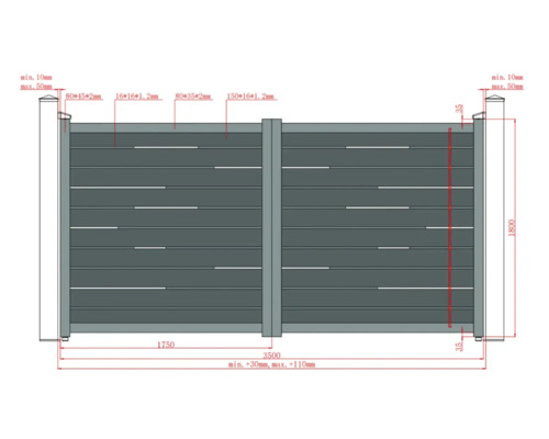 Desen tehnic al unei porți de grădină cu dimensiuni